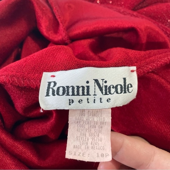 Vintage 90’s Y2K Sz 10P Sparkle Glam Vamp Red Elegant Retro Open Back Maxi Dress - Picture 9 of 12